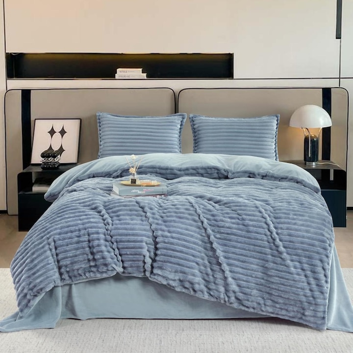 SET PILOTA PUFOASA COCOLINO CU BLANITA, 200x230 cm, 2 fete de perna 50x70 cm, BLU