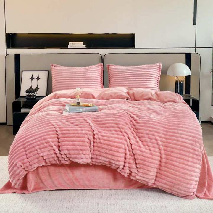 SET PILOTA PUFOASA COCOLINO CU BLANITA, 200x230 cm, 2 fete de perna 50x70 cm, Roz