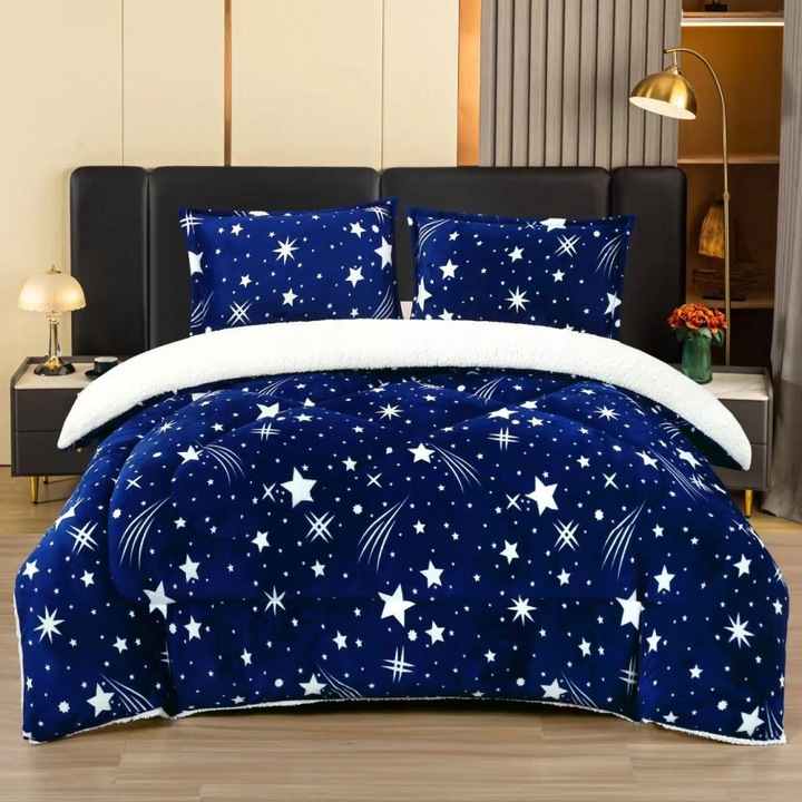 Set Pilota Cocolino cu Blanita 3 Piese, 2 Fete de Perna, 200 x 230cm, de 2 Persoane, Multicolor, MHR-642