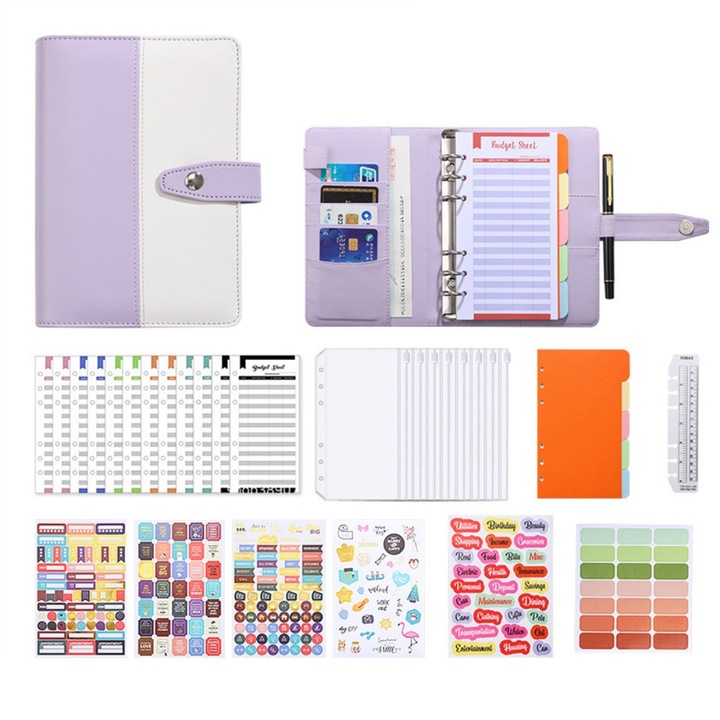 Set organizator bugetar A6, Enforose, piele PU, 12 plicuri pentru bani, 5.1x7.9inch, multicolor