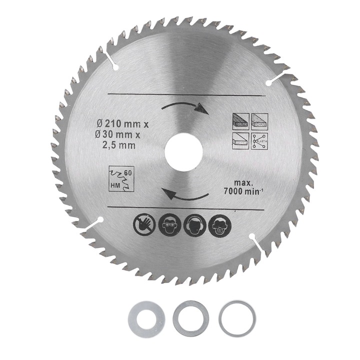 Panza de ferastrau circular Enforose, 210mm, 24/48/60 dinti, 3 garnituri, viteza maxima 7000RPM, pentru taiere lemn si plastic