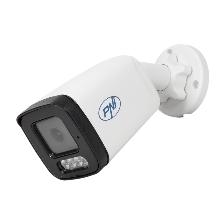 Камера за видеонаблюдение PNI IP515J POE, bullet 5MP, 2.8mm, за външна употреба, двупосочно аудио, бяла