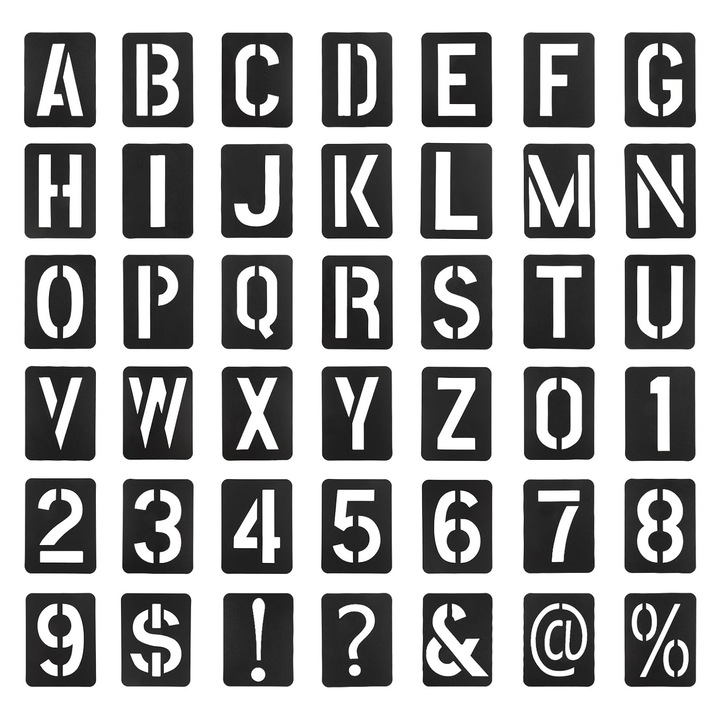 42 db újrafelhasználható sablon készlet, WELUOT, ábécé, számok, szimbólumok, műanyag, 10x7,6 cm, fekete