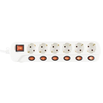 Prelungitor Home NVK 06K-3/WH/1.5, alb, 6 socluri cu buton individual, lungime 3 m Prelungitor Home NVK 06K-3/WH/1.5, alb, 6 socluri cu buton individual, lungime 3 m