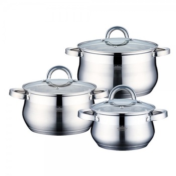 Set 3 cratite, inox, cu capac, (3.9L/5.1L/6.5L) Set 3 cratite, inox, cu capac, (3.9L/5.1L/6.5L)