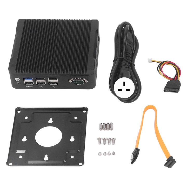 Ventilátor nélküli beépített mini számítógép, Jormftte, J1900, 1x VGA, 2x RJ45, 12V, alumínium, automatizáláshoz DC12V