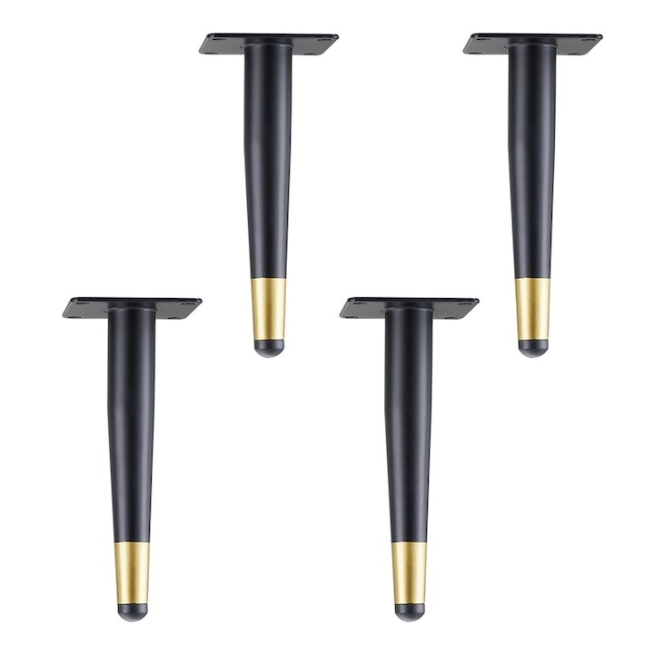Set de 4 picioare pentru canapea, WELUOT, otel inoxidabil, 12cm, negru/auriu