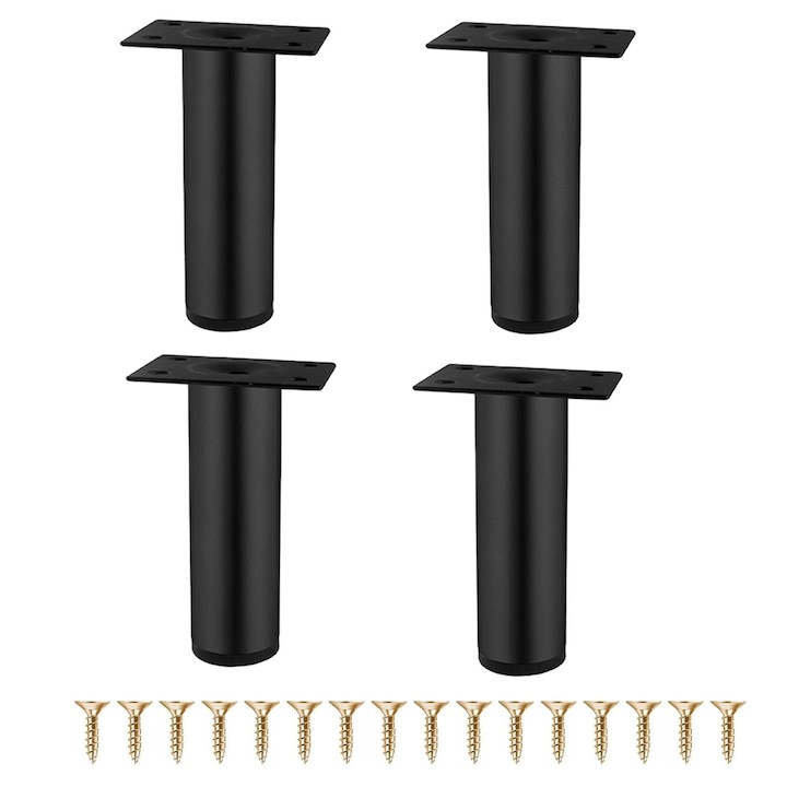 Set de 4 picioare pentru mobilier, WELUOT, anti-derapant, protectie pentru podea, 30x120mm, negru