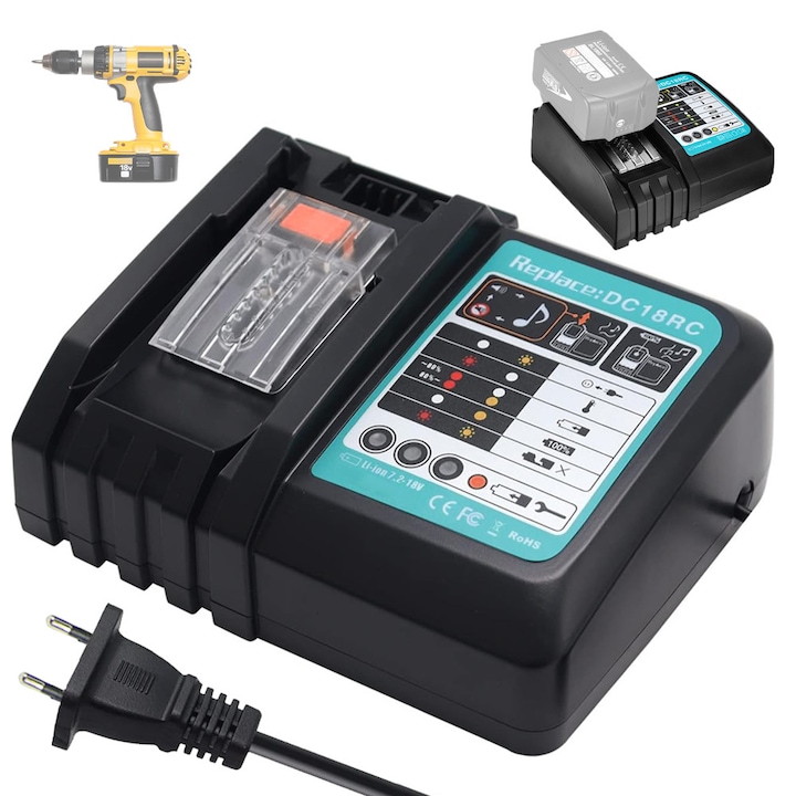 Incarcator acumulator scule electrice Bedee, 14.4V-18V, protectie incorporata, LED indicator, 18x15x8cm, negru