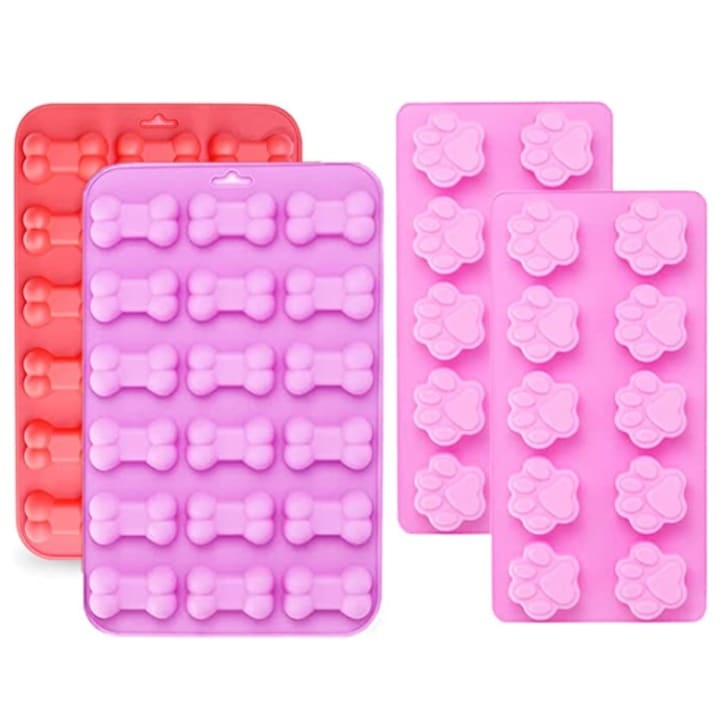 Set forme cuburi de gheata, WELUOT, 4 bucati, forma os si gheara de pisica, silicon, multicolor, 23x14.5x1.4cm/21.8x11x2cm