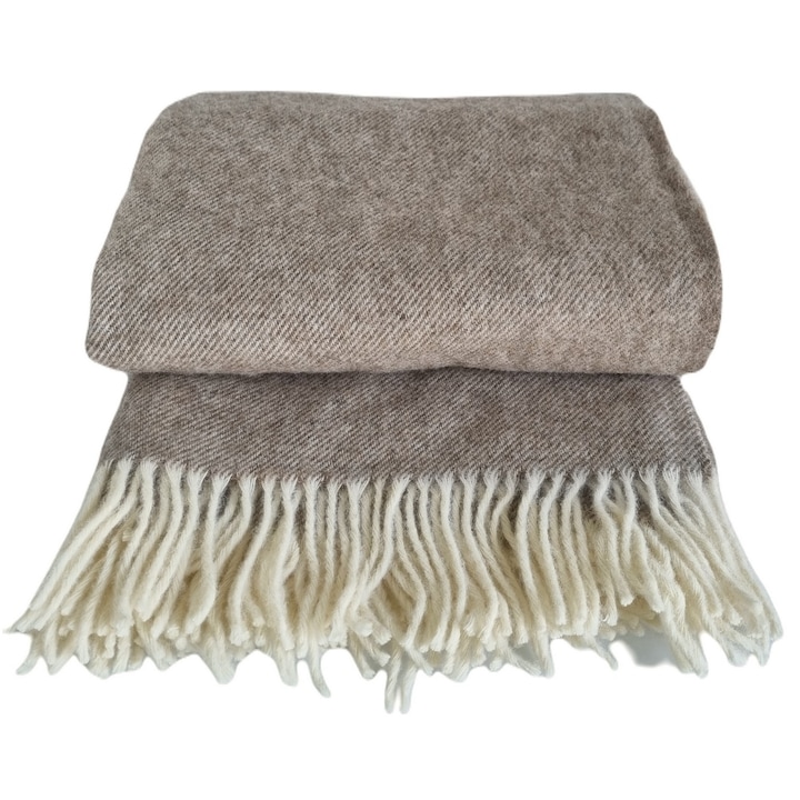 Pled din lana cu franjuri, 150x200cm, diagonal, ciemnbazui