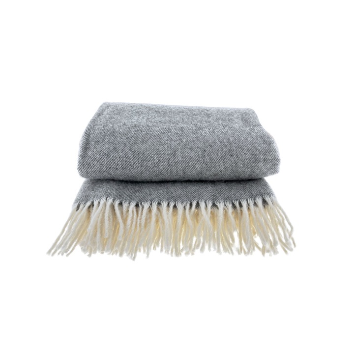 Вълнено одеяло с ресни 150x200 DIAGONAL Новозеландска вълна графит