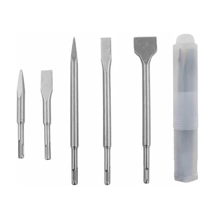 5 darab 40Cr acél véső készlet, Enforose, kerek szár, különböző méretek, 26x4.5x4.5cm