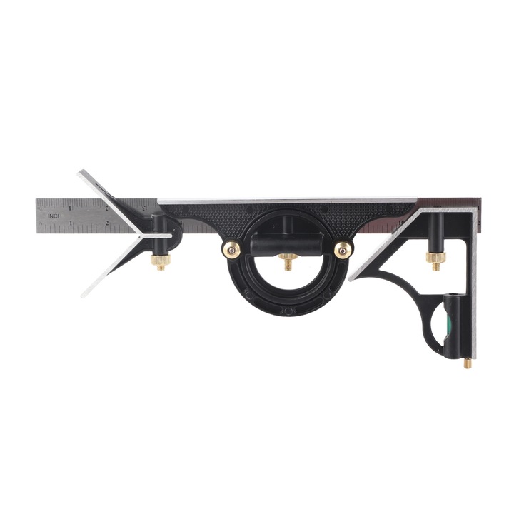 Ruler combinat Enforose, 300mm, din otel inoxidabil si aliaj de aluminiu, set cu nivel si protractor