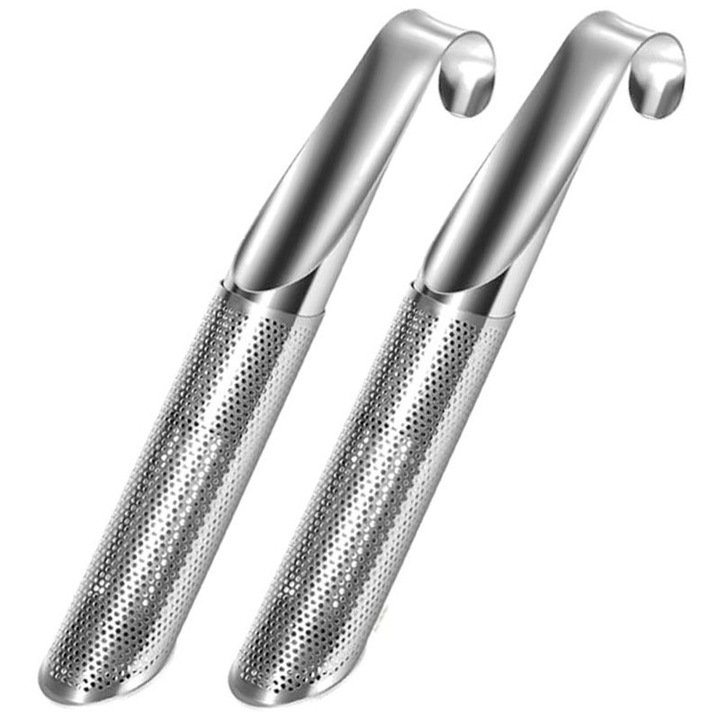 Цедка за чай от неръждаема стомана, тръбна форма, с кука, 14,5x3 см