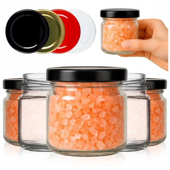 Комплект буркани с винтови капачки, Superbutelki, стъкло/метал, за подправки/консерви/сладко/мед, 100 мл, многоцветни, 50 броя