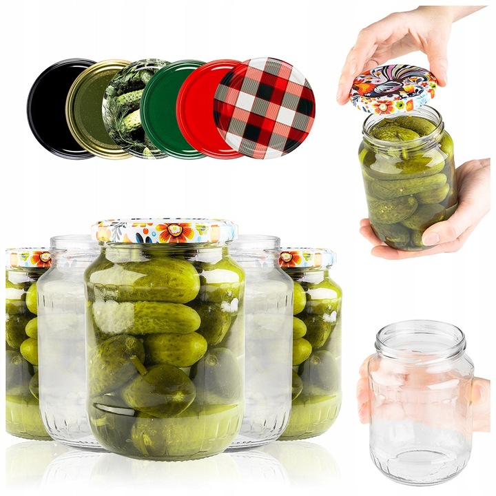 Set de borcane cu capace cu surub, Superbutelki, sticla/metal, pentru condimente/gem/confiture/miere, 720ml, multicolor, 50 bucati