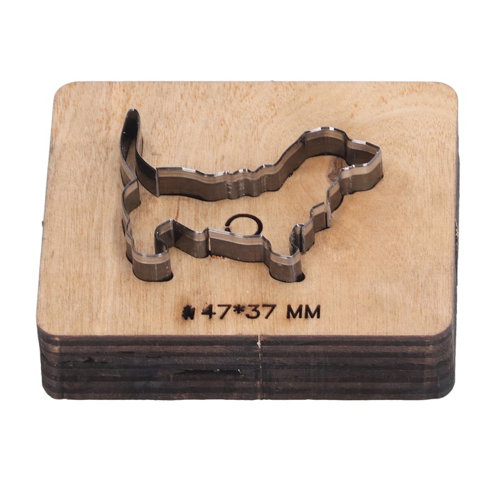 Enforose bőr vágósablon készlet, kutya forma, 47x37mm, ötvözött acél és nyírfa