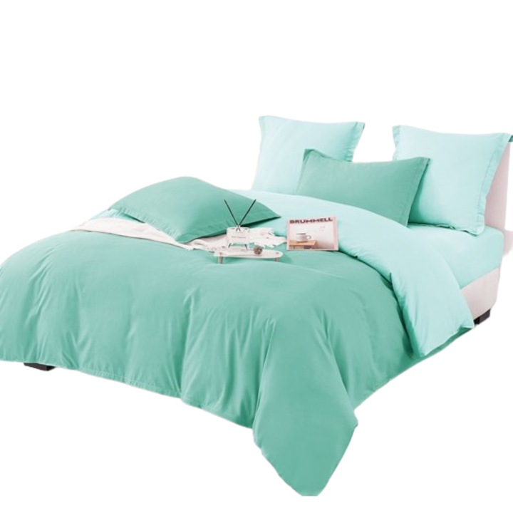 Lenjerie de pat dublu din finet in doua culori cu 6 piese, verde deschis, cod E-09