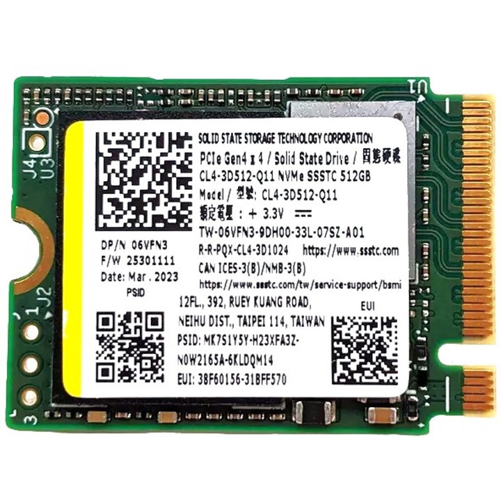 SSD 512GB industrial SSSTC CL4-3D512-Q11 NVMe PCIe 4.0 Gen4 x4 M.2 2230 read.write: 3600/2600 MB/s, MTBF: 3 milioane ore