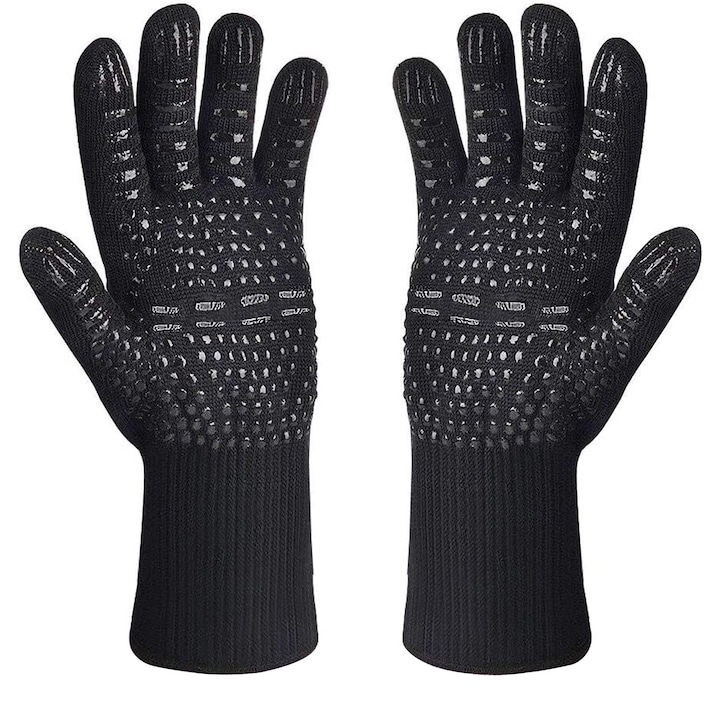 2 db WELUOT konyhai kesztyű készlet, hőálló, csúszásmentes hővédelem, szilikon, fekete