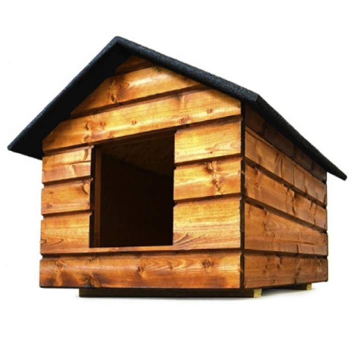 Casa pentru caini si pisici QLS cu perdea, izolata, rezistenta la iarna pentru exterior marimea M Lemn Pin 50x45x52cm