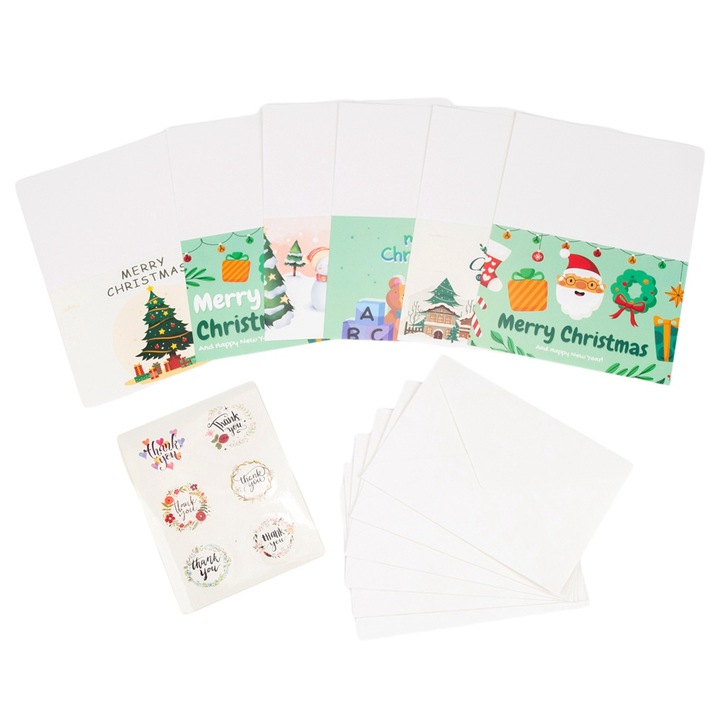 Set 6 felicitari de Craciun cu plic si stickere aleatorii - model 6, Createur