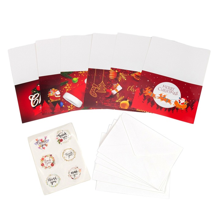 Set 6 felicitari de Craciun cu plic si stickere aleatorii - model 5, Createur