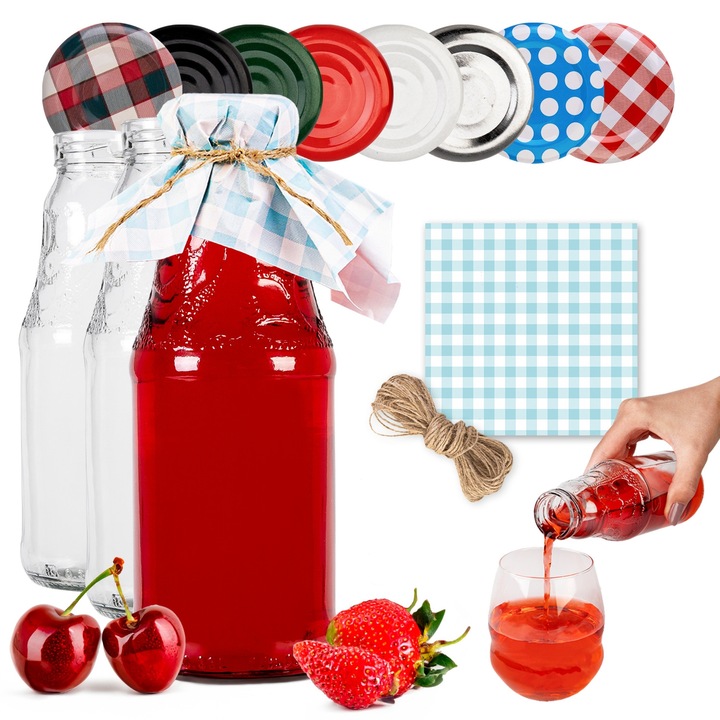 Set Sticle, SuperButelki, 330 ml, 2.8 kg, pentru suc, cu o gluga albastru, 10 buc