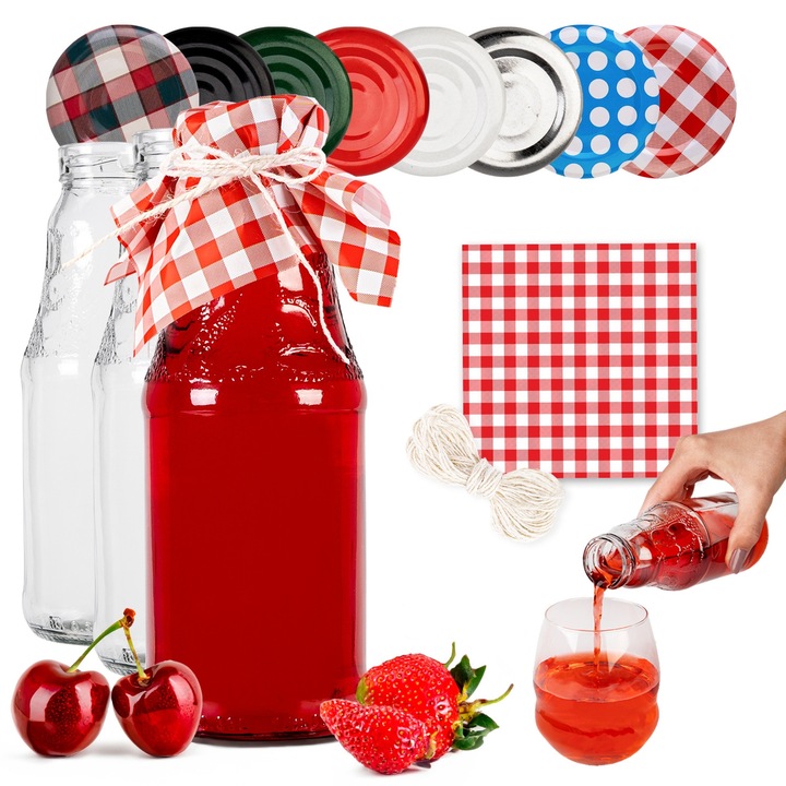 Set Sticle, SuperButelki, cu capac, 330 ml, 2.8 kg, pentru suc, cu o gluga rosu, 10 buc