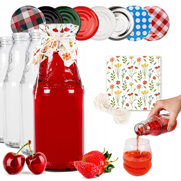 Set Sticle, SuperButelki, 330 ml, 14 kg, pentru suc, cu o gluga colorat, Transparent/Multicolor, 50 buc