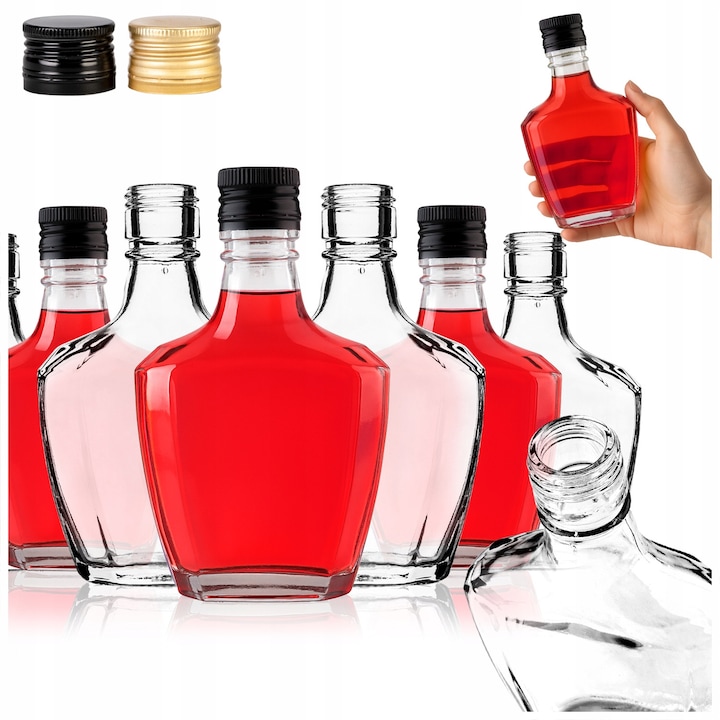 Set De Sticle Din Sticla Herkules 200 ml Cu Capace, SuperButelki, Capacitate 200 ml, Sticla, Fund Larg, Stabil, Posibilitate De Inchidere Etansa, 11.5 x 10 cm, Transparent