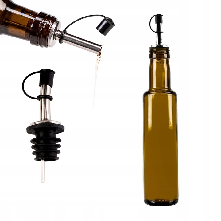 Set Sticla Cu Dozator, Superbutelki, Sticla, 250 ml, Sticla Verde Maslinie Inchisa, Productie De Inalta Calitate, Usor De Curatat, Durabil, Dozator Metalic Cu Garnitura, 22.5 x 5 cm, Verde Maslinie