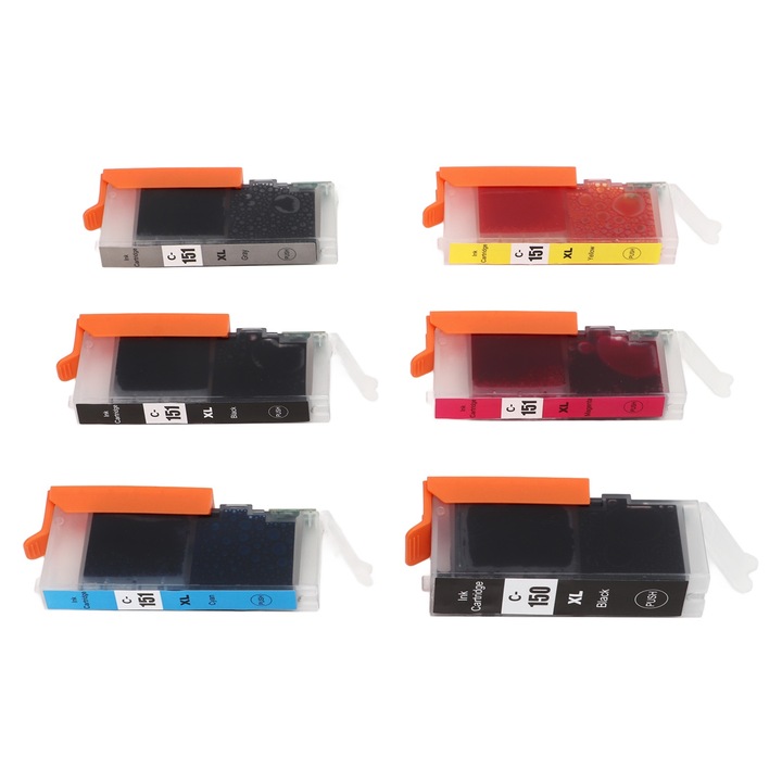 Set cartuse cerneala Jormftte, 6PCS, negru, cyan, magenta, galben, gri, reutilizabile, pentru imprimare documente si fotografii