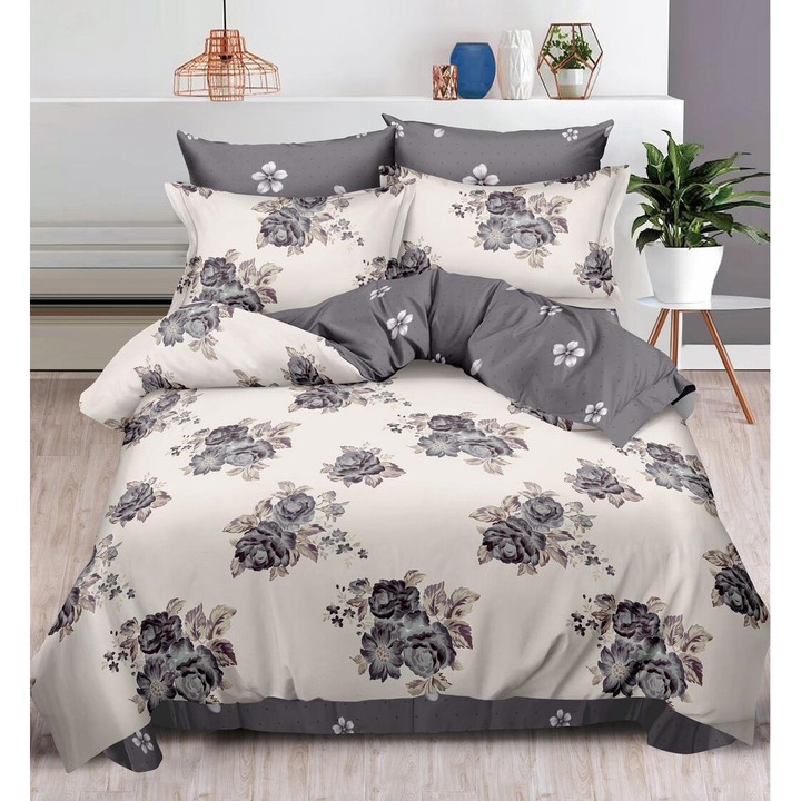 Set Lenjerie de pat 6 piese Finet Gros, bumbac, 2 fete, pucioasa, Melek39