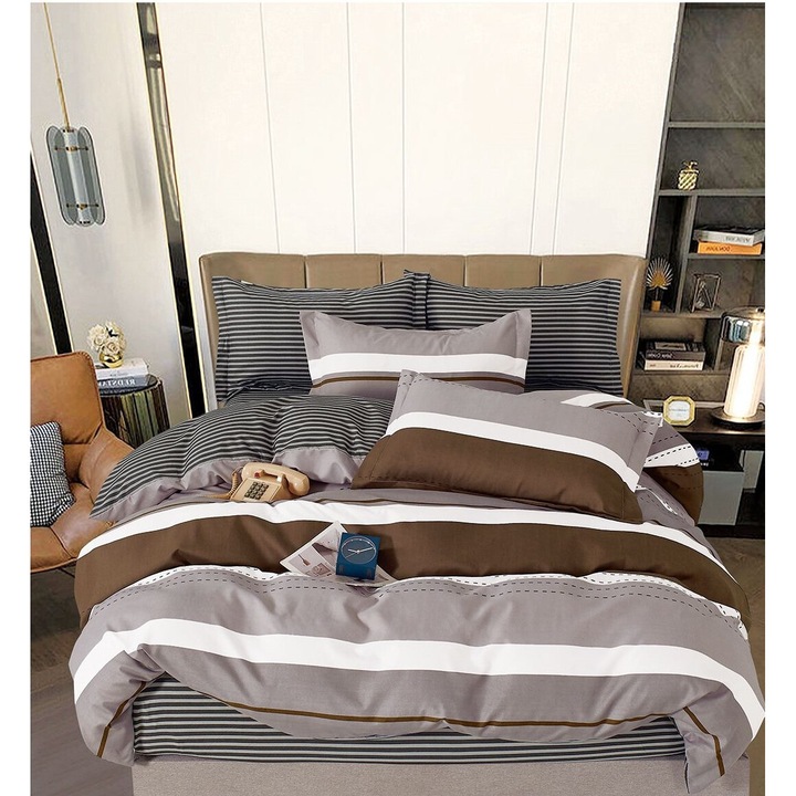 Set Lenjerie de pat 6 piese Finet Gros, bumbac, 2 fete, pucioasa, Melek80