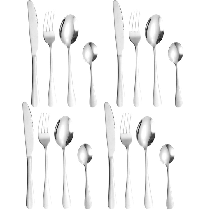 Rozsdamentes acél evőeszköz készlet, WELUOT, 16 részes, ezüst, 4 személyes