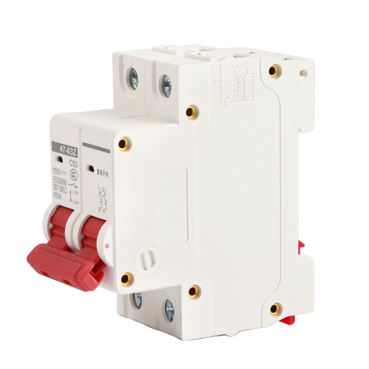 DC miniatűr megszakító, Mini 50A, DZ47 63Z C50 2P megszakító, DC500V fotovoltaikus napelemes rendszerhez