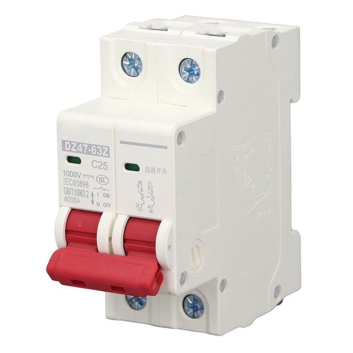 Intrerupator 2P DC 1000V MCB 25A Intrerupator de protectie montat pe sina DIN 6000A Capacitate de rupere