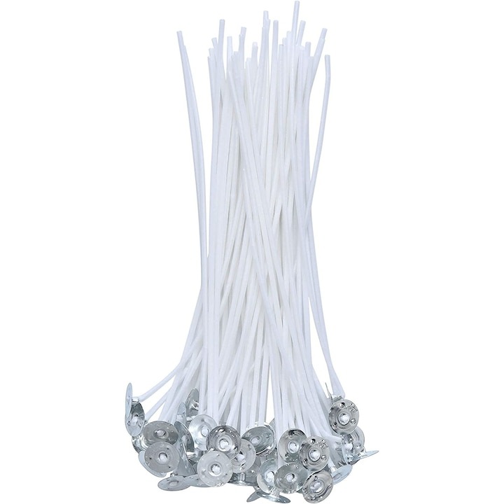 Комплект 100 фитила за свещи WELUOT, Восъчни, 20 см, Бели