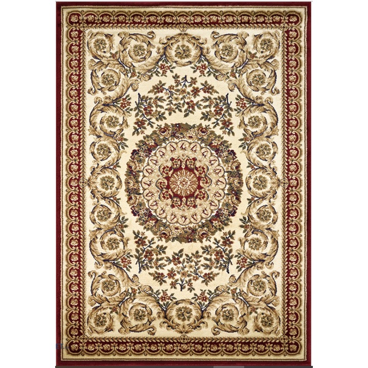 Covor Model Covorexpert Lotos 539-120, Marime 60 x 110 cm, Crem, Rosu, Lungime Fir 8 mm, Antialergic, Polipropilena, Living, Dormitor, Sufragerie, Birou 60 x 110