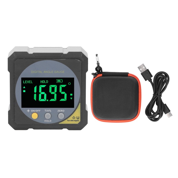Gasitor unghiular digital Enforose, 4x90, negru, rezistent la apa IP54, cu ecran LCD iluminat, cu magnet