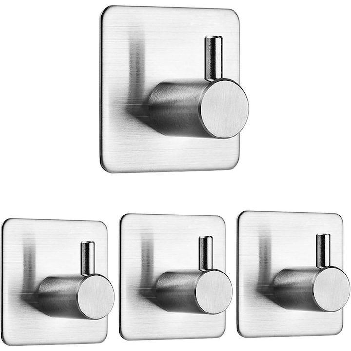 Set 4 agatatori pentru baie, WELUOT, inox, 4.5cm, argintiu