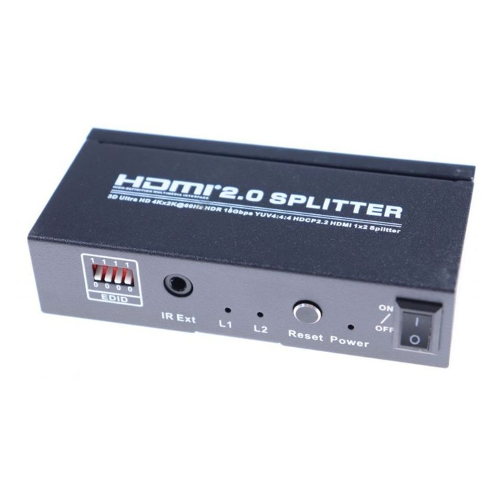 Splitter HDMI profesional e-SWC®, 2 iesiri, 4K x 2K, 3D, UXGA, Negru