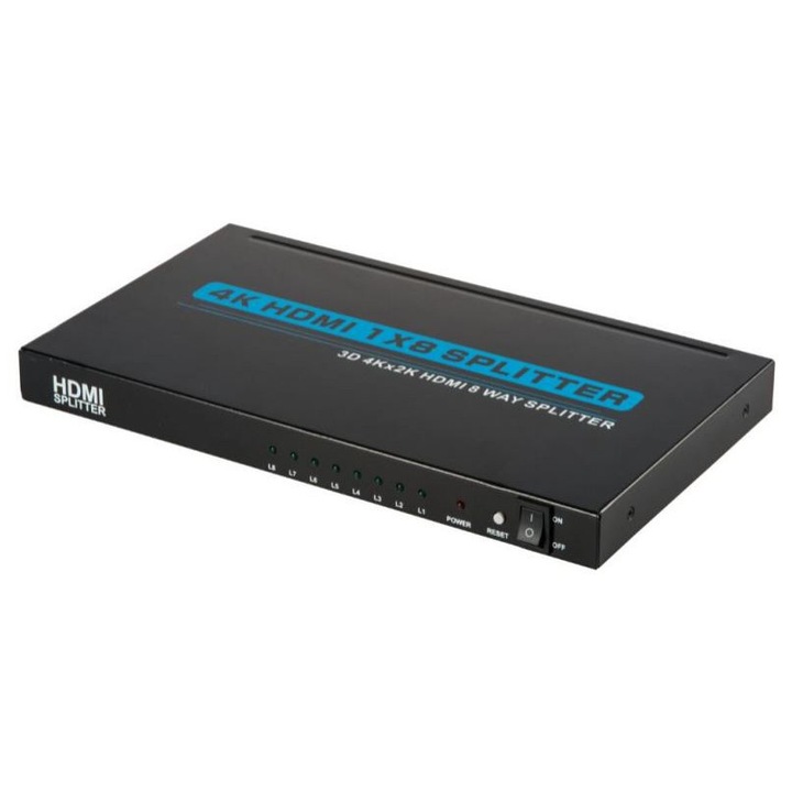 Splitter HDMI profesional e-SWC®, 8 iesiri, 4K x 2K, 3D, HDCP, UXGA, Negru