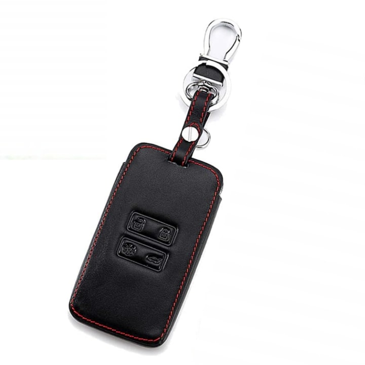 Автомобилен ключ/капак за карта, съвместим с модели Renault / Dacia, изработен от екологична кожа, Vanaxalife®, черен/ червен
