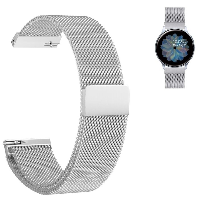 Каишка за смарт часовник WELUOT, неръждаема стомана, 20 мм, сребриста, за Samsung Galaxy Watch 4 5 40/42/44/46/45 / Galaxy Watch Active 2 40 мм / 44 мм / Huawei Watch GT 2 42 мм / GT 3 42 мм, 20 мм,
