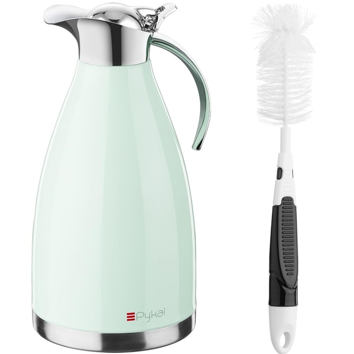 Kancsó típusú termosz, Pykal, Rozsdamentes acél, Duplafalú vákuum szigetelt 24h, 2 L, Tisztítókefe, Zöld