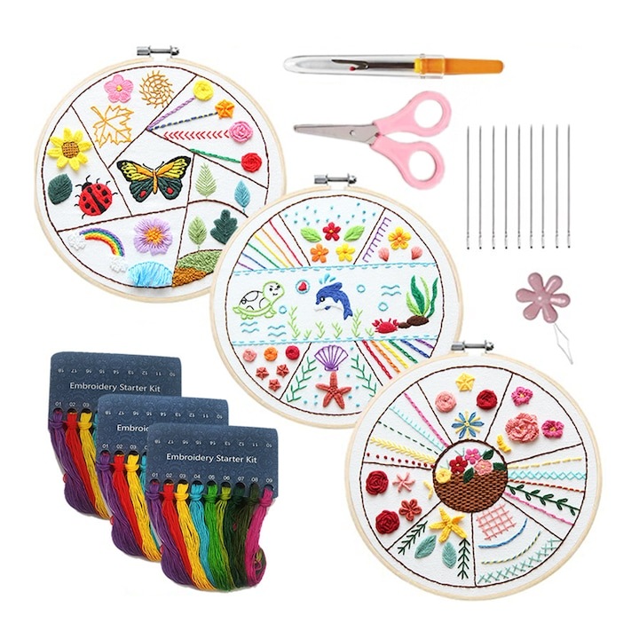 Kit de broderie, WELUOT, 30 tipuri de cusaturi, 20cm, multicolor