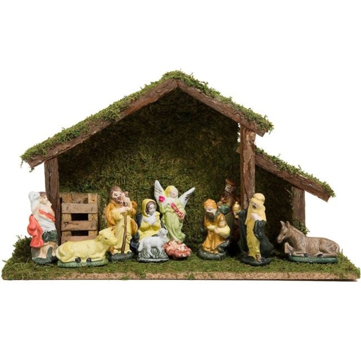 Коледна украса, с 11 фигурки, порцелан-дърво, 39х15х23см